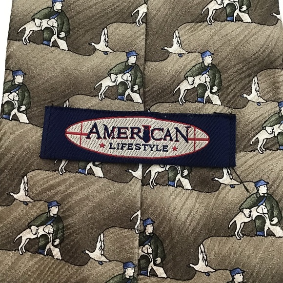 American Lifestyle Made In USA 100% Silk Duck Hunter Hunting Dog Neck Tie - Picture 3 of 10